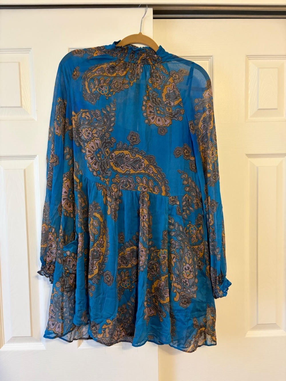 Free People Teal, Blue and Gold Bohemian Printed Tunic/mini dress size M